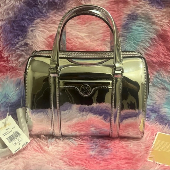 Michael Kors Handbags - Michael Kors Metallic Silver Mini Satchel Crossbody Bag NWT w/ Strap
